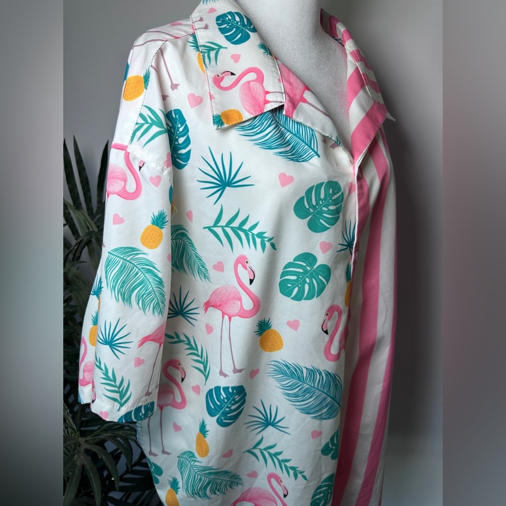 Men’s Striped Tropical Summer Beach Flamingo Hawaiian T Shirt size 2X - Picture 3 of 8